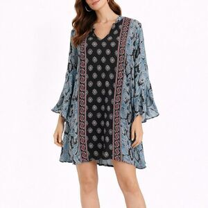 Tolani Women’s Long Sleeve Boho Print Dress Womens Size small